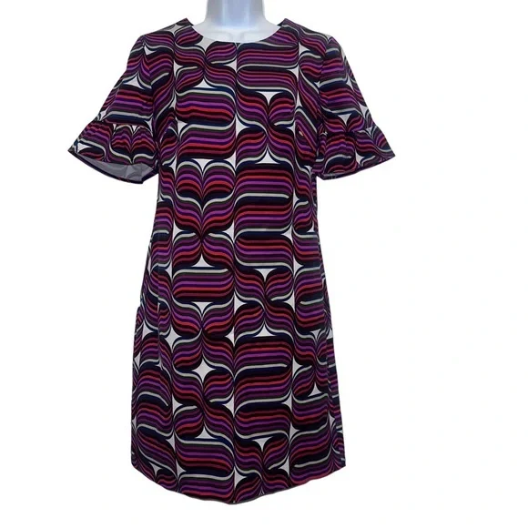 Trina Turk Swirly Art to Wear Dress Darling Bell Sleeve Y2K size 4 - Picture 2 of 12